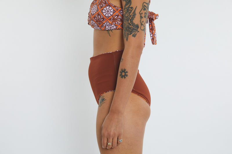 Abbie Recycled High Waist Bikini Bottom - Dandelion Tile
