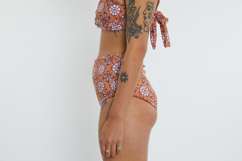 Abbie Recycled High Waist Bikini Bottom - Dandelion Tile