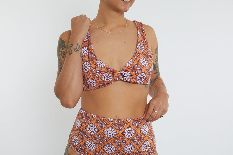 Lena Recycled Twist Bikini Top - Dandelion Tile