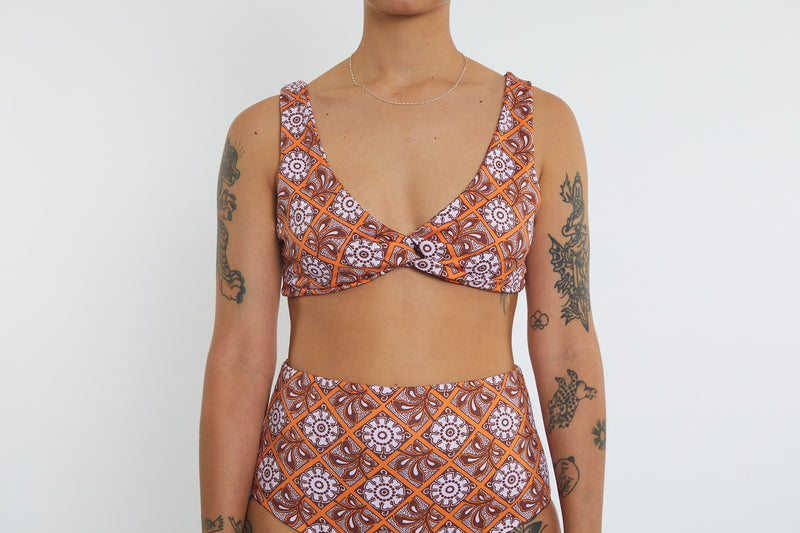 Lena Recycled Twist Bikini Top - Dandelion Tile
