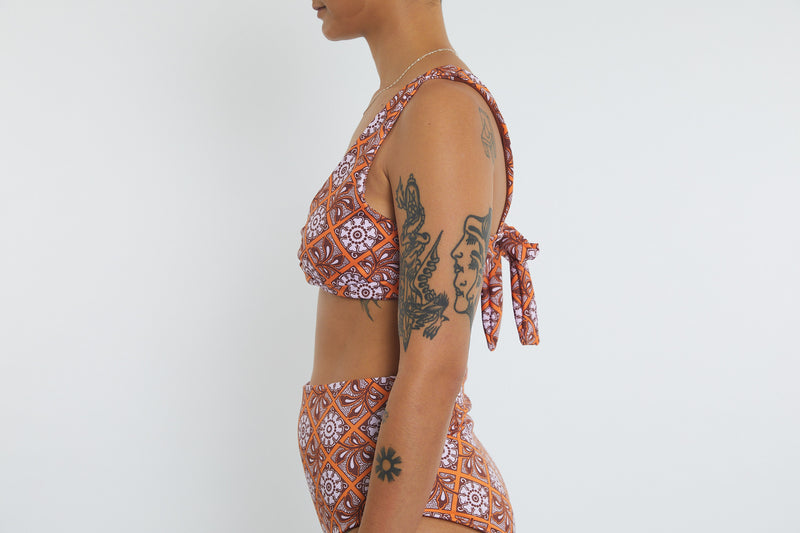 Lena Recycled Twist Bikini Top - Dandelion Tile