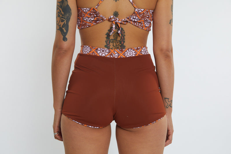 Nicole Recycled High Waist Swim Short - Dandelion Tile