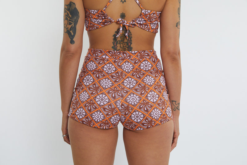 Nicole Recycled High Waist Swim Short - Dandelion Tile