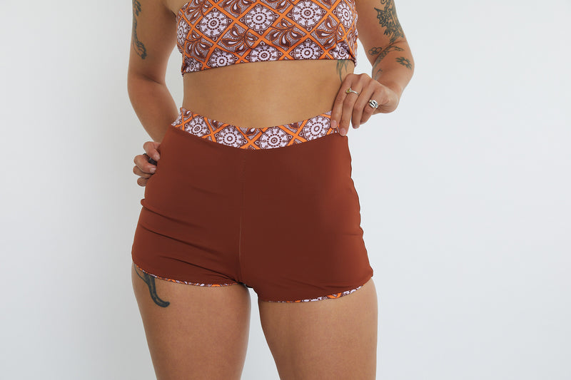 Nicole Recycled High Waist Swim Short - Dandelion Tile