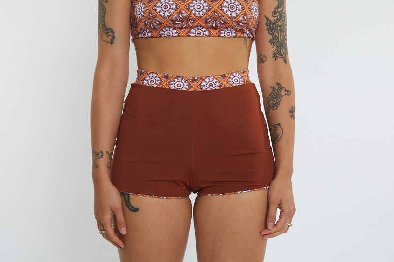 Nicole Recycled High Waist Swim Short - Dandelion Tile