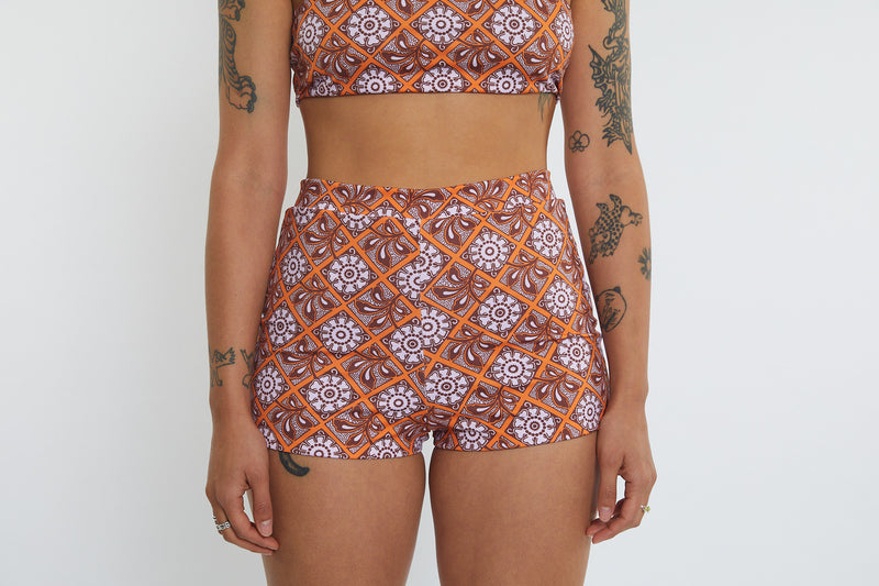 Nicole Recycled High Waist Swim Short - Dandelion Tile