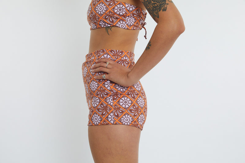 Nicole Recycled High Waist Swim Short - Dandelion Tile