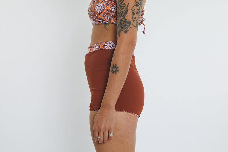 Nicole Recycled High Waist Swim Short - Dandelion Tile