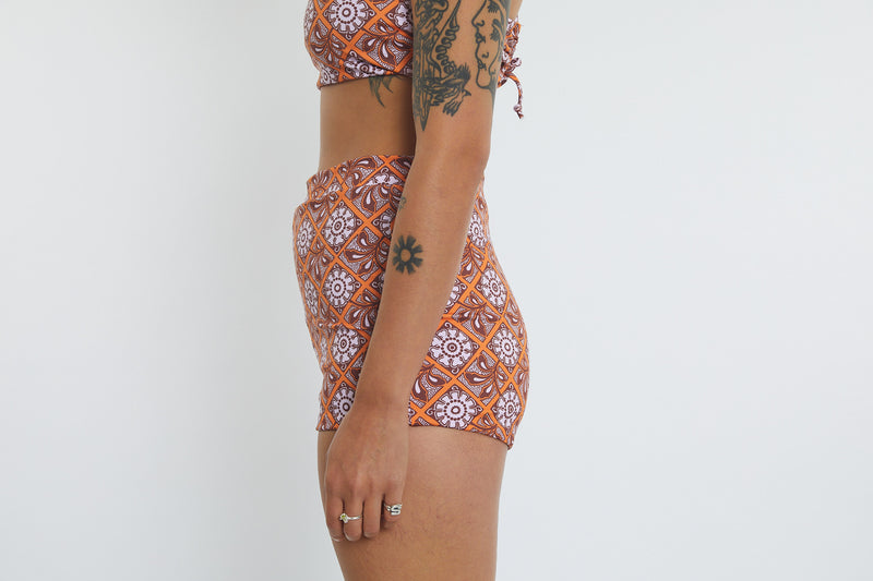Nicole Recycled High Waist Swim Short - Dandelion Tile