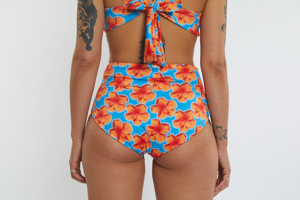 Abbie Recycled High Waist Bikini Bottom - Hibiscus Digi