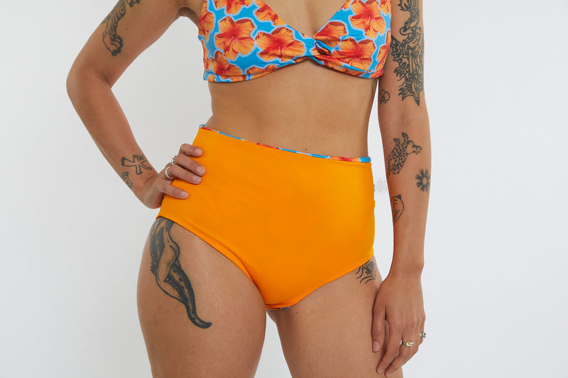 Abbie Recycled High Waist Bikini Bottom - Hibiscus Digi