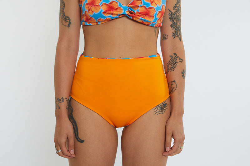 Abbie Recycled High Waist Bikini Bottom - Hibiscus Digi