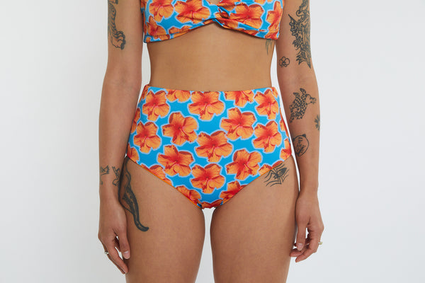 Abbie Recycled High Waist Bikini Bottom - Hibiscus Digi