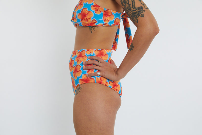 Abbie Recycled High Waist Bikini Bottom - Hibiscus Digi