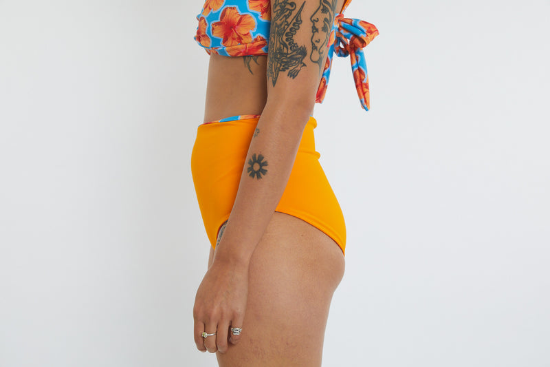Abbie Recycled High Waist Bikini Bottom - Hibiscus Digi