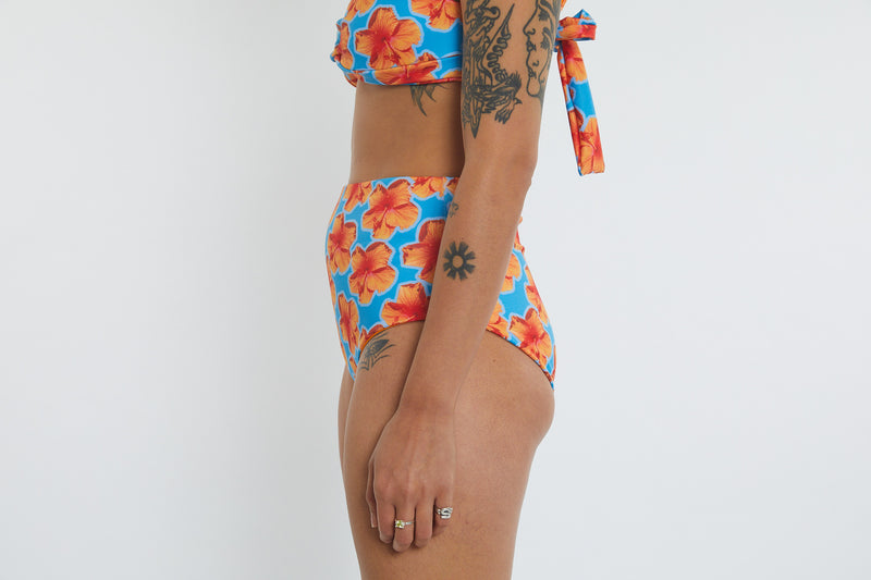 Abbie Recycled High Waist Bikini Bottom - Hibiscus Digi