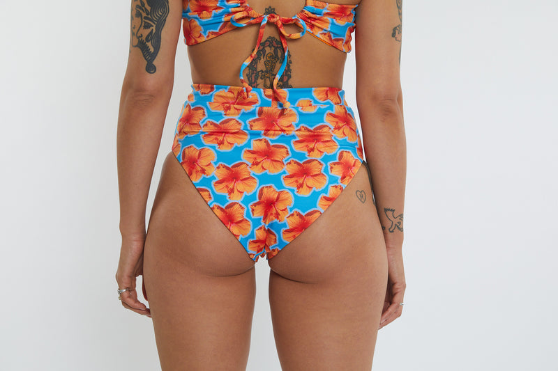 Cindy Recycled High Waist Bikini Bottom - Hibiscus Digi
