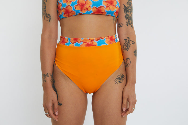 Cindy Recycled High Waist Bikini Bottom - Hibiscus Digi