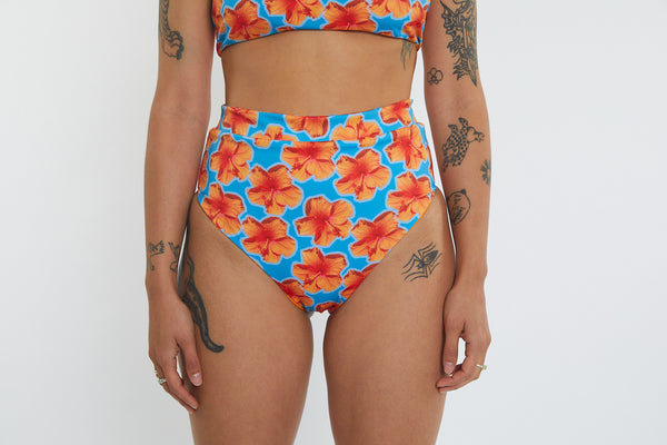 Cindy Recycled High Waist Bikini Bottom - Hibiscus Digi