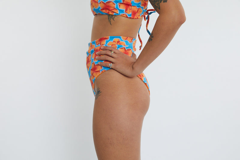 Cindy Recycled High Waist Bikini Bottom - Hibiscus Digi