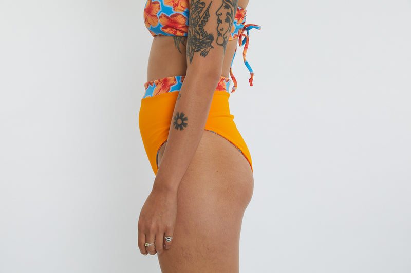 Cindy Recycled High Waist Bikini Bottom - Hibiscus Digi