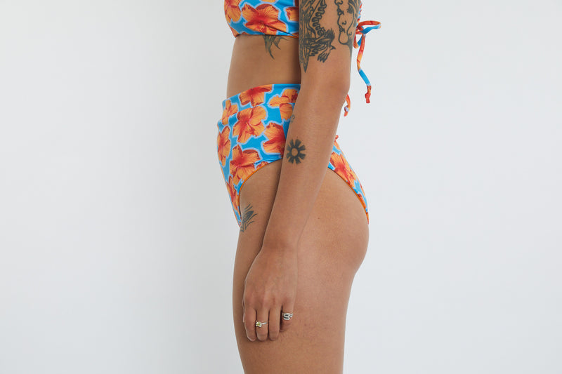 Cindy Recycled High Waist Bikini Bottom - Hibiscus Digi