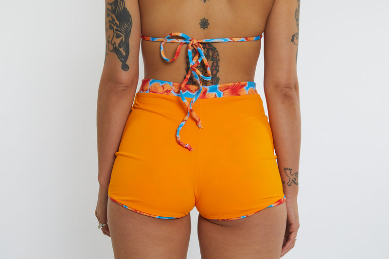 Nicole Recycled High Waist Swim Short - Hibiscus Digi