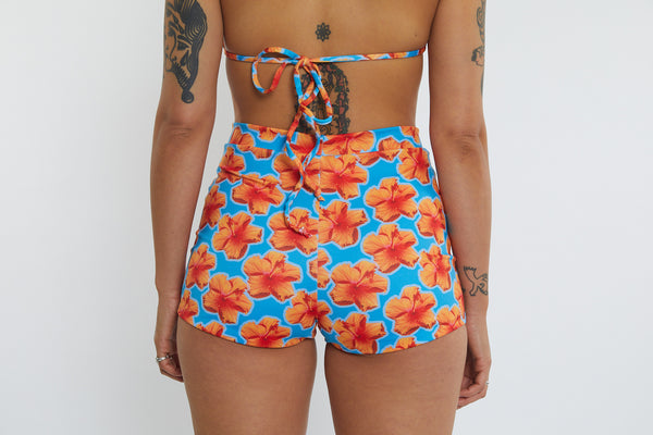 Nicole Recycled High Waist Swim Short - Hibiscus Digi