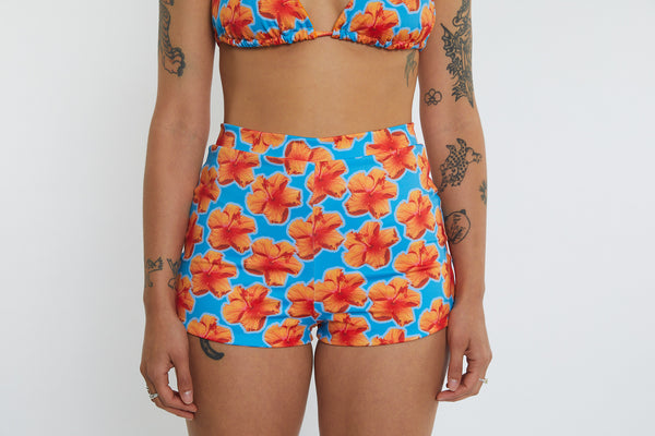 Nicole Recycled High Waist Swim Short - Hibiscus Digi