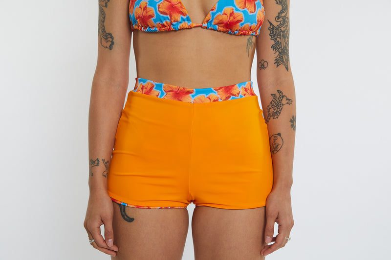 Nicole Recycled High Waist Swim Short - Hibiscus Digi