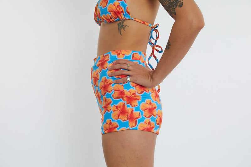 Nicole Recycled High Waist Swim Short - Hibiscus Digi