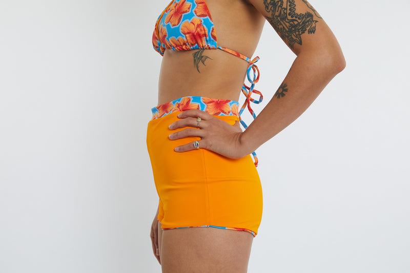 Nicole Recycled High Waist Swim Short - Hibiscus Digi