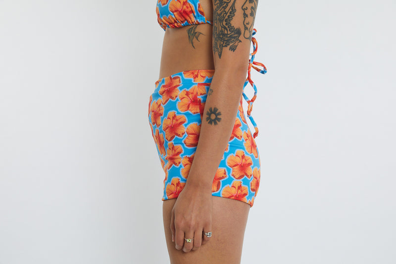 Nicole Recycled High Waist Swim Short - Hibiscus Digi
