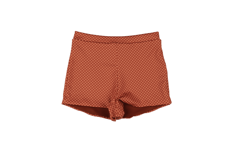 Nicole Recycled High Waist Swim Short - Hazelnut Gingham